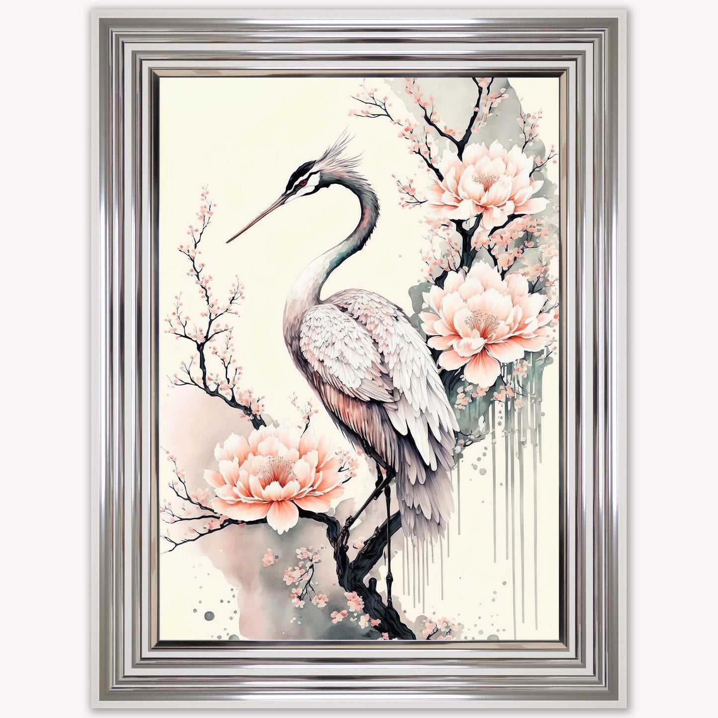 Luxury Velvet Art Print - Sakura Crane 1 Framed Wall Art