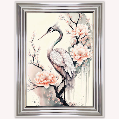Luxury Velvet Art Print - Sakura Crane 1 Framed Wall Art