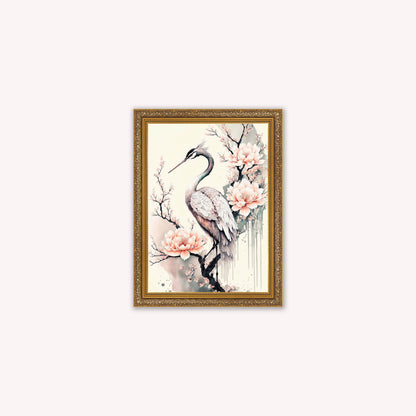 Luxury Velvet Art Print - Sakura Crane 1 Framed Wall Art