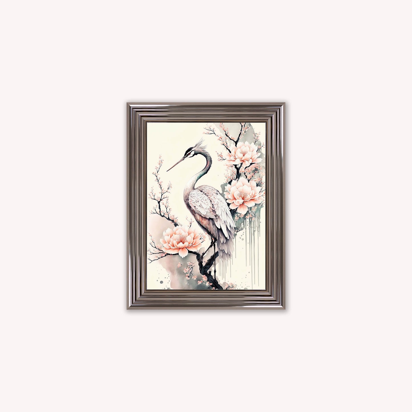Luxury Velvet Art Print - Sakura Crane 1 Framed Wall Art