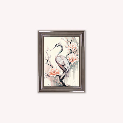 Luxury Velvet Art Print - Sakura Crane 1 Framed Wall Art