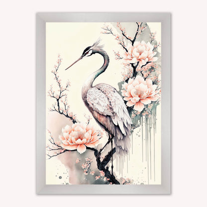 Luxury Velvet Art Print - Sakura Crane 1 Framed Wall Art