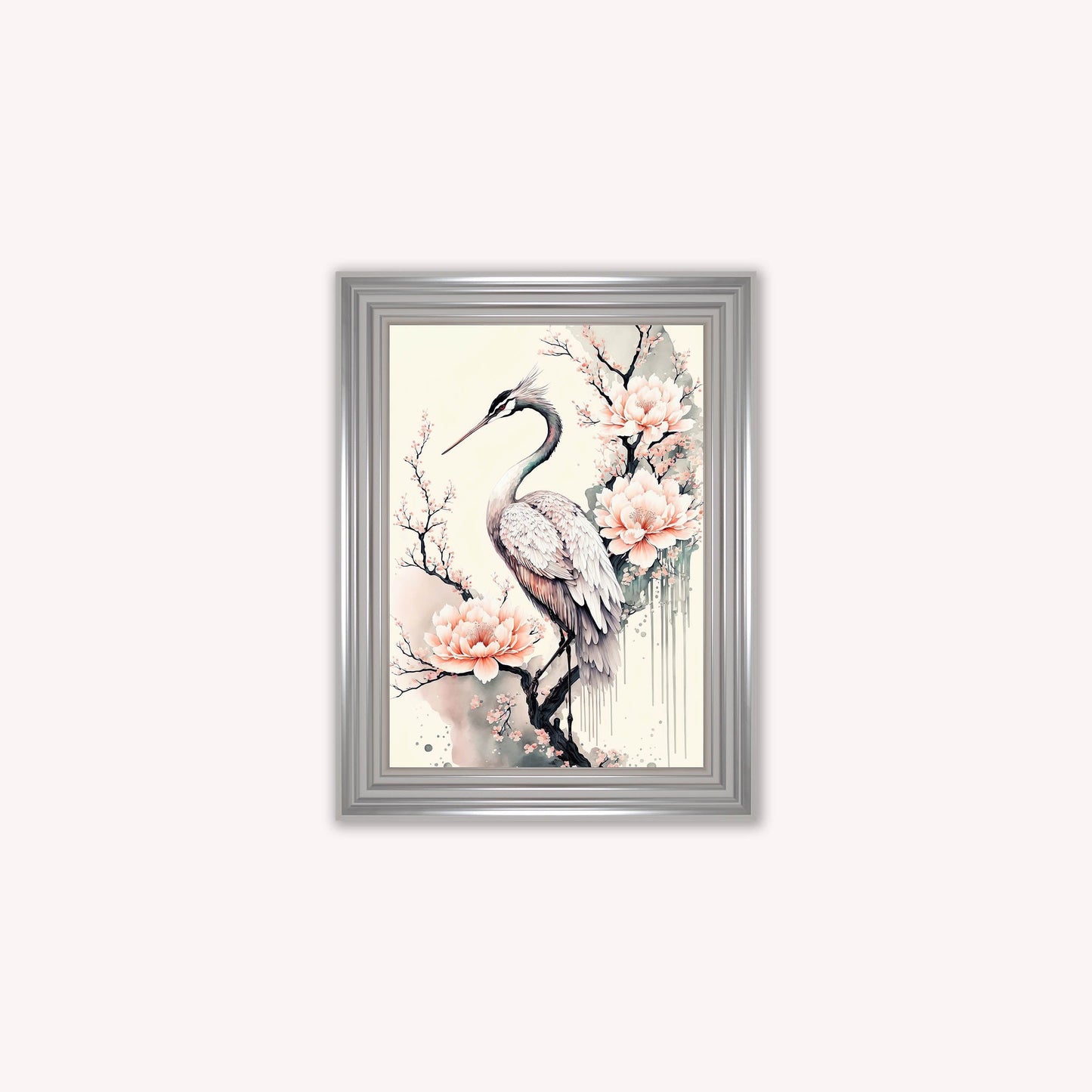 Luxury Velvet Art Print - Sakura Crane 1 Framed Wall Art