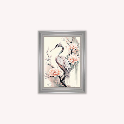 Luxury Velvet Art Print - Sakura Crane 1 Framed Wall Art