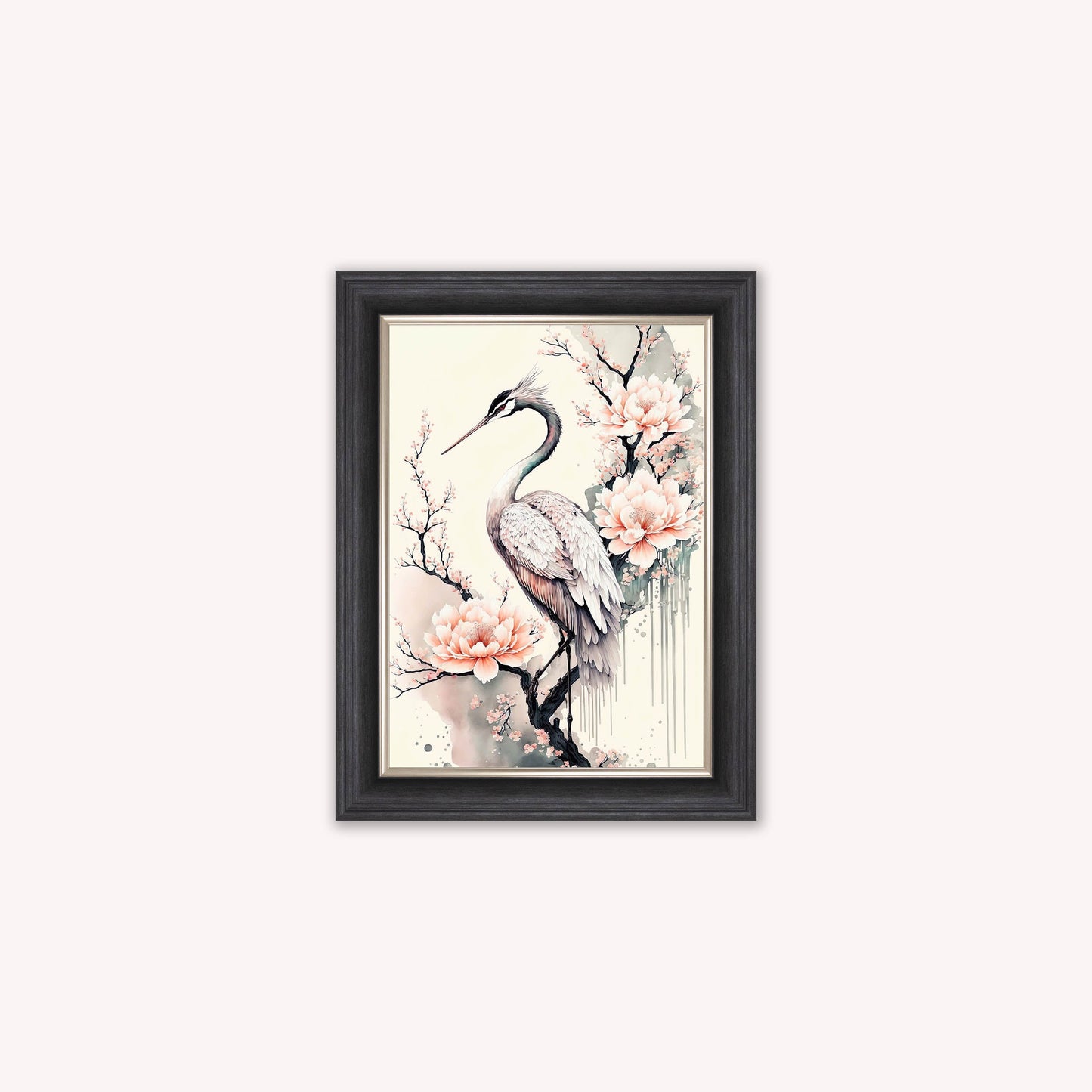 Luxury Velvet Art Print - Sakura Crane 1 Framed Wall Art