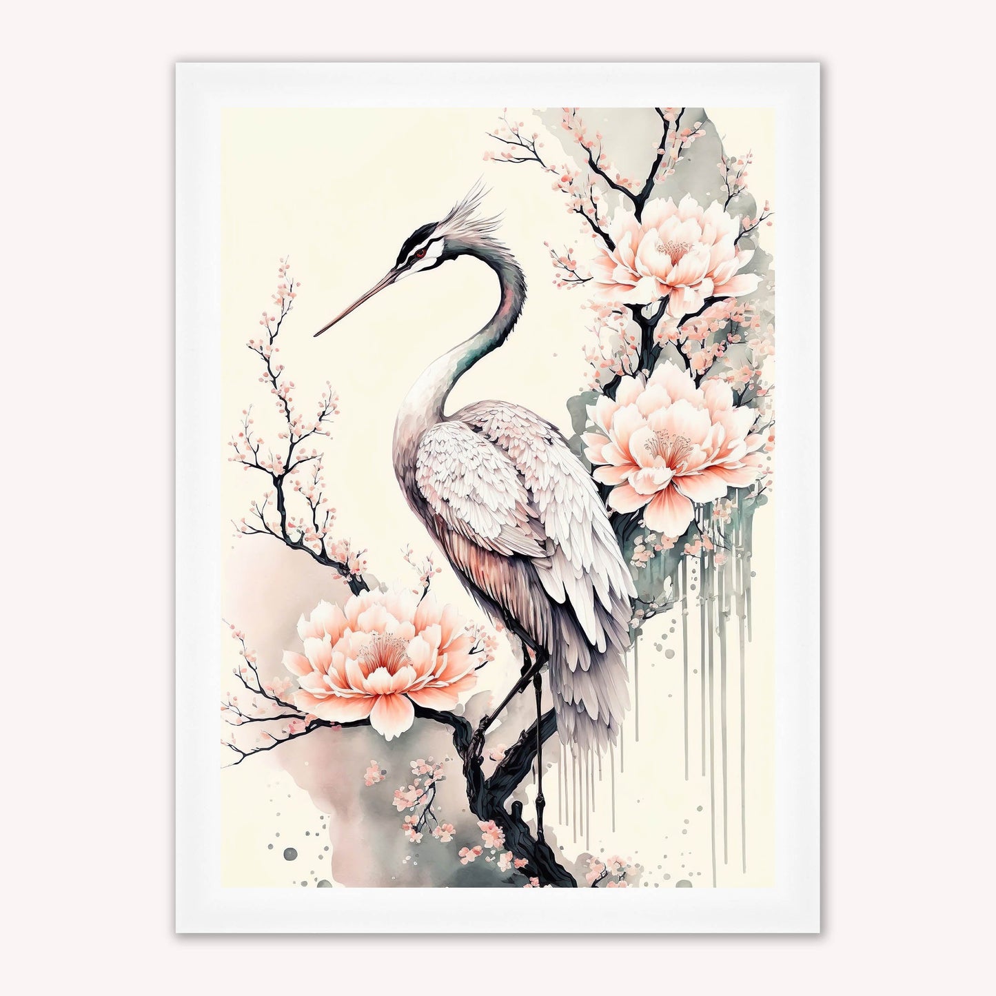 Luxury Velvet Art Print - Sakura Crane 1 Framed Wall Art