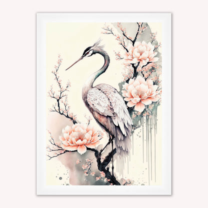 Luxury Velvet Art Print - Sakura Crane 1 Framed Wall Art