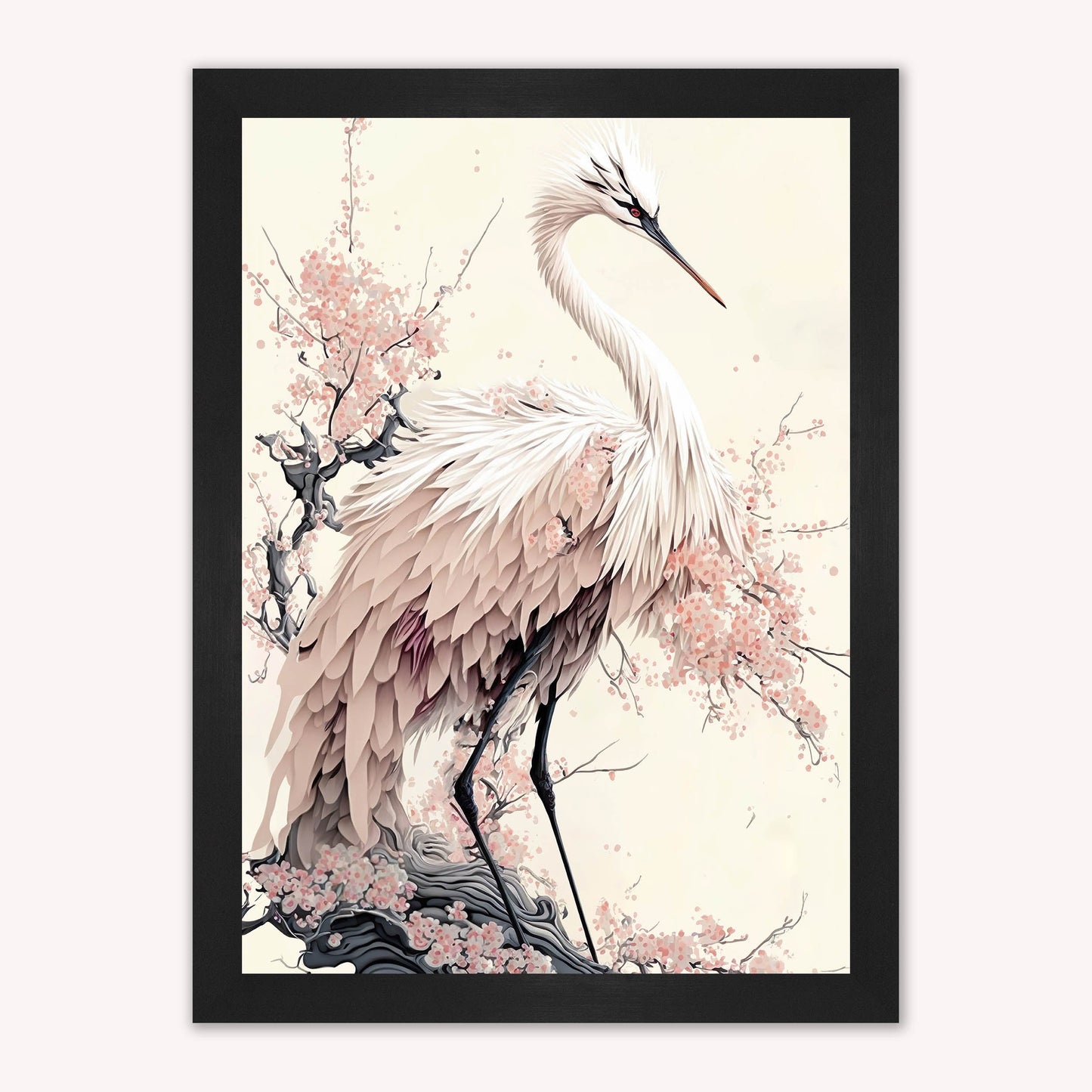 Luxury Velvet Art Print - Sakura Crane 2 Framed Wall Art