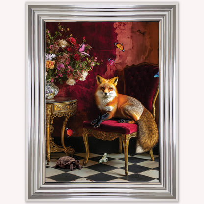 Luxury Velvet Art Print - Stately Home Curiosity Fox Framed Wall Art