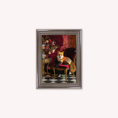 Luxury Velvet Art Print - Stately Home Curiosity Fox Framed Wall Art