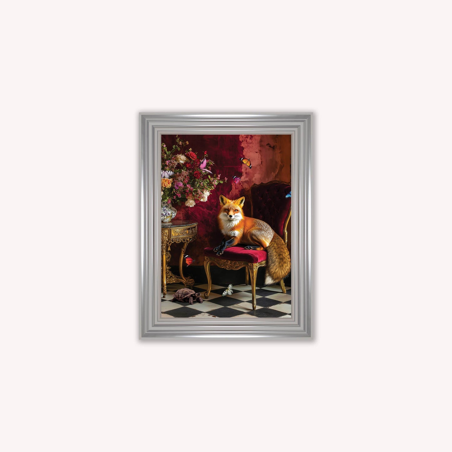 Luxury Velvet Art Print - Stately Home Curiosity Fox Framed Wall Art