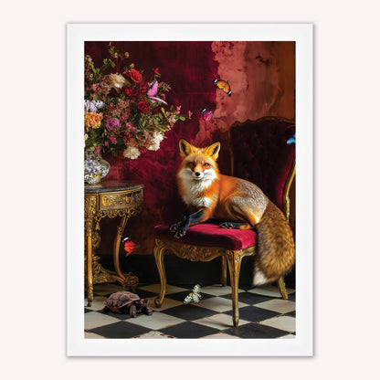 Luxury Velvet Art Print - Stately Home Curiosity Fox Framed Wall Art