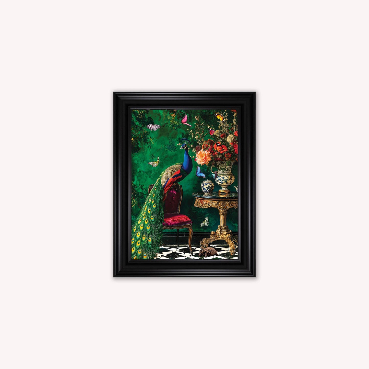 Luxury Velvet Art Print - Stately Home Curiosity Peacock Framed Wall Art