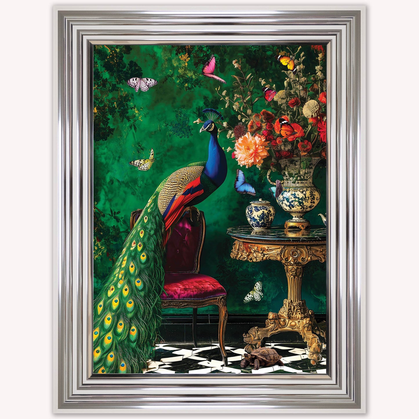 Luxury Velvet Art Print - Stately Home Curiosity Peacock Framed Wall Art