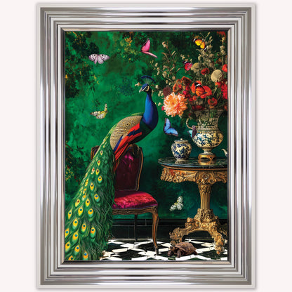 Luxury Velvet Art Print - Stately Home Curiosity Peacock Framed Wall Art