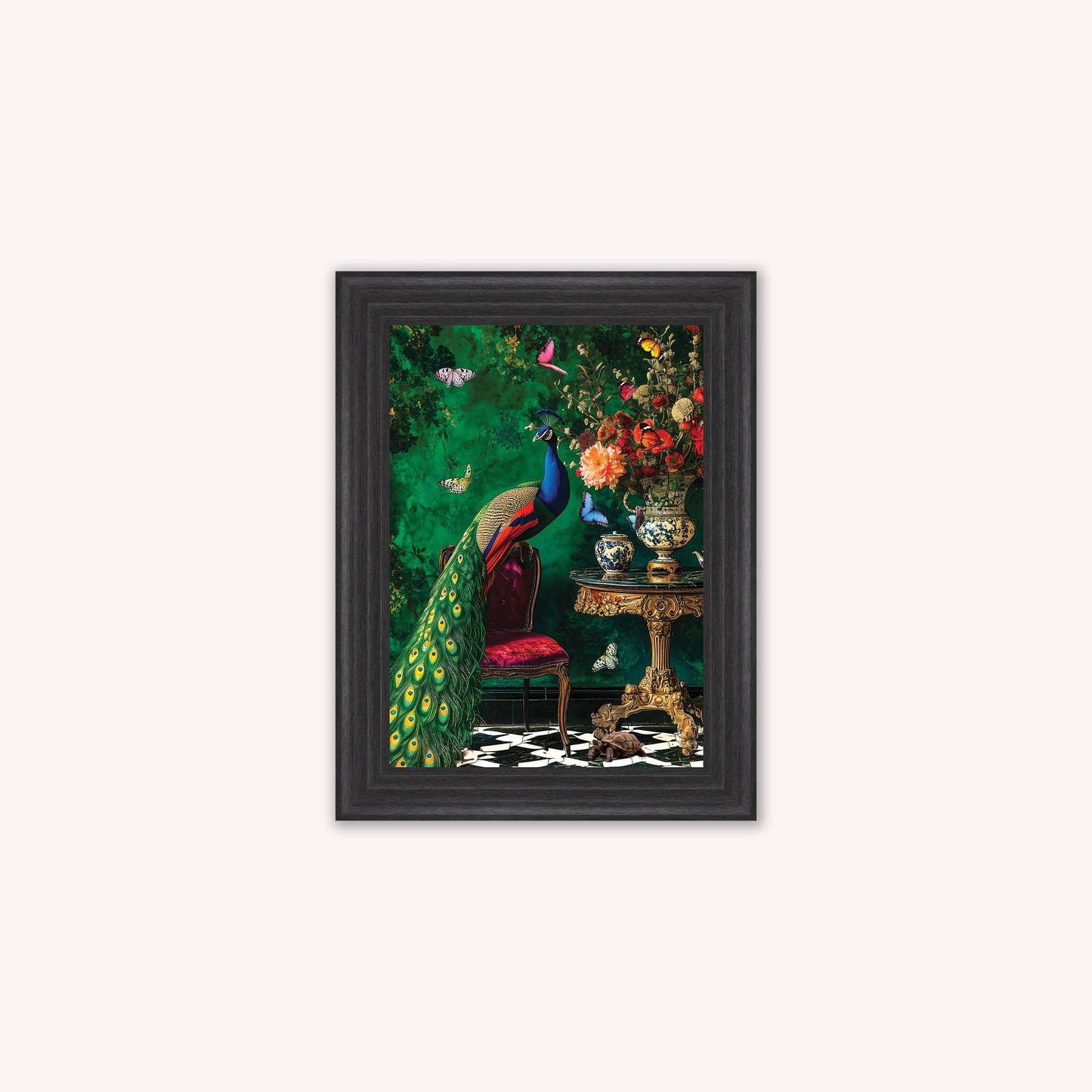 Luxury Velvet Art Print - Stately Home Curiosity Peacock Framed Wall Art