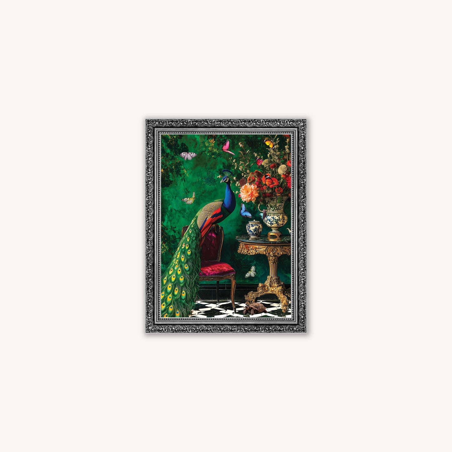 Luxury Velvet Art Print - Stately Home Curiosity Peacock Framed Wall Art