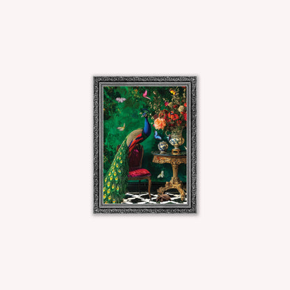 Luxury Velvet Art Print - Stately Home Curiosity Peacock Framed Wall Art
