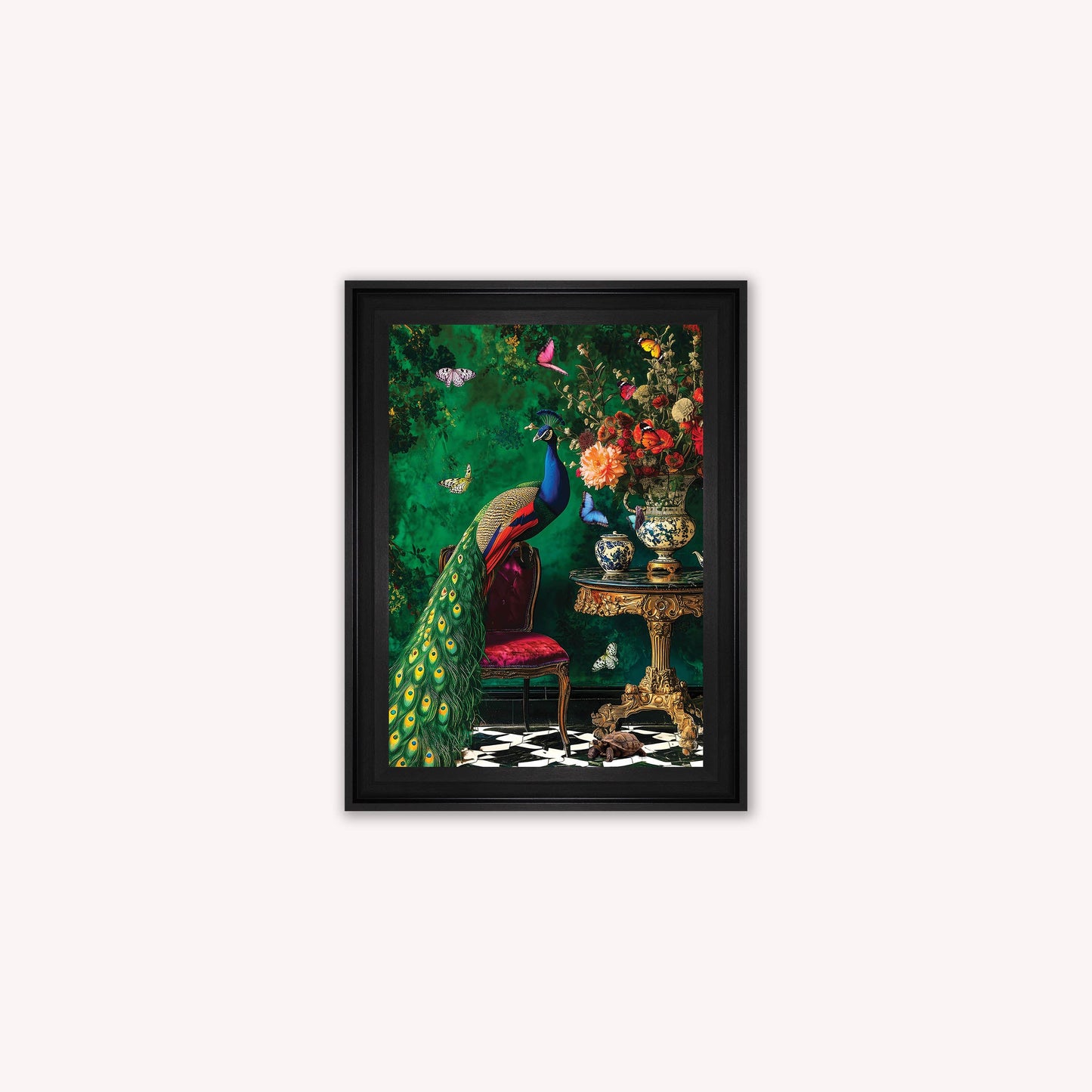 Luxury Velvet Art Print - Stately Home Curiosity Peacock Framed Wall Art