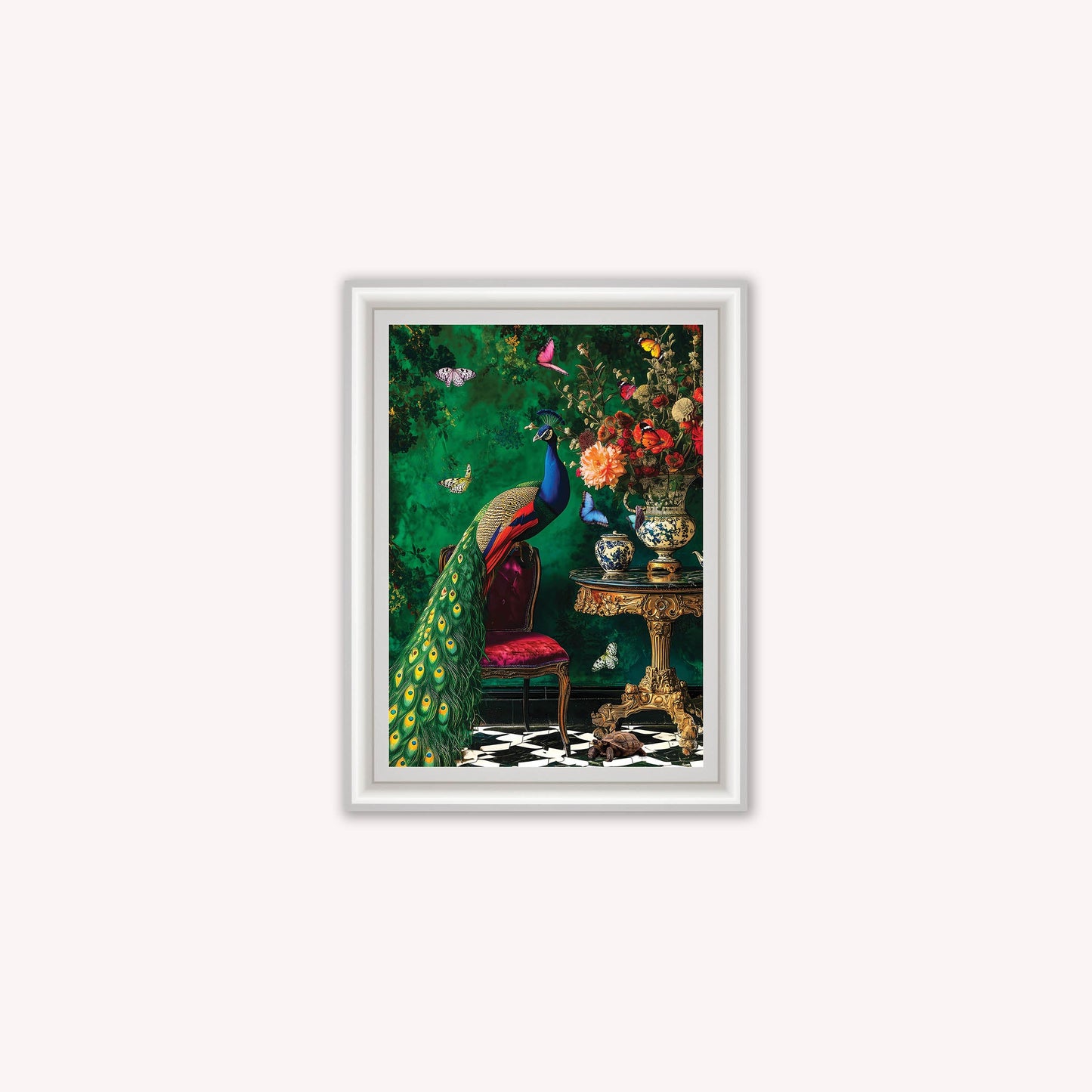 Luxury Velvet Art Print - Stately Home Curiosity Peacock Framed Wall Art