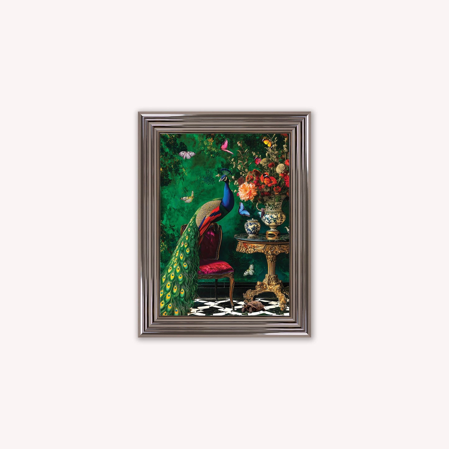 Luxury Velvet Art Print - Stately Home Curiosity Peacock Framed Wall Art