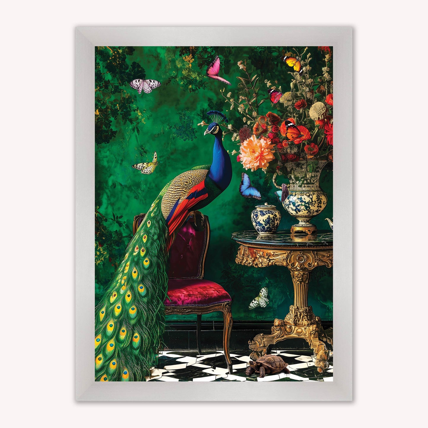Luxury Velvet Art Print - Stately Home Curiosity Peacock Framed Wall Art