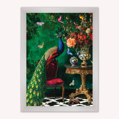 Luxury Velvet Art Print - Stately Home Curiosity Peacock Framed Wall Art