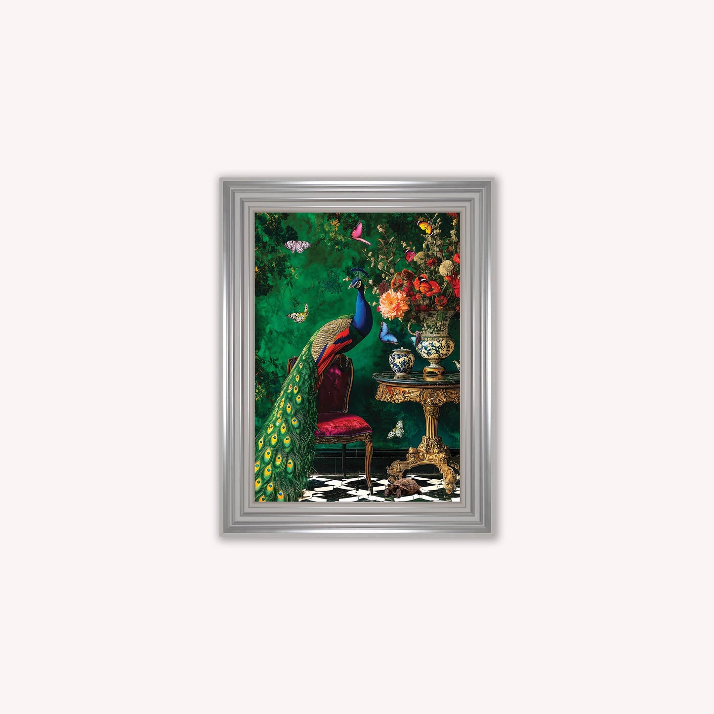 Luxury Velvet Art Print - Stately Home Curiosity Peacock Framed Wall Art