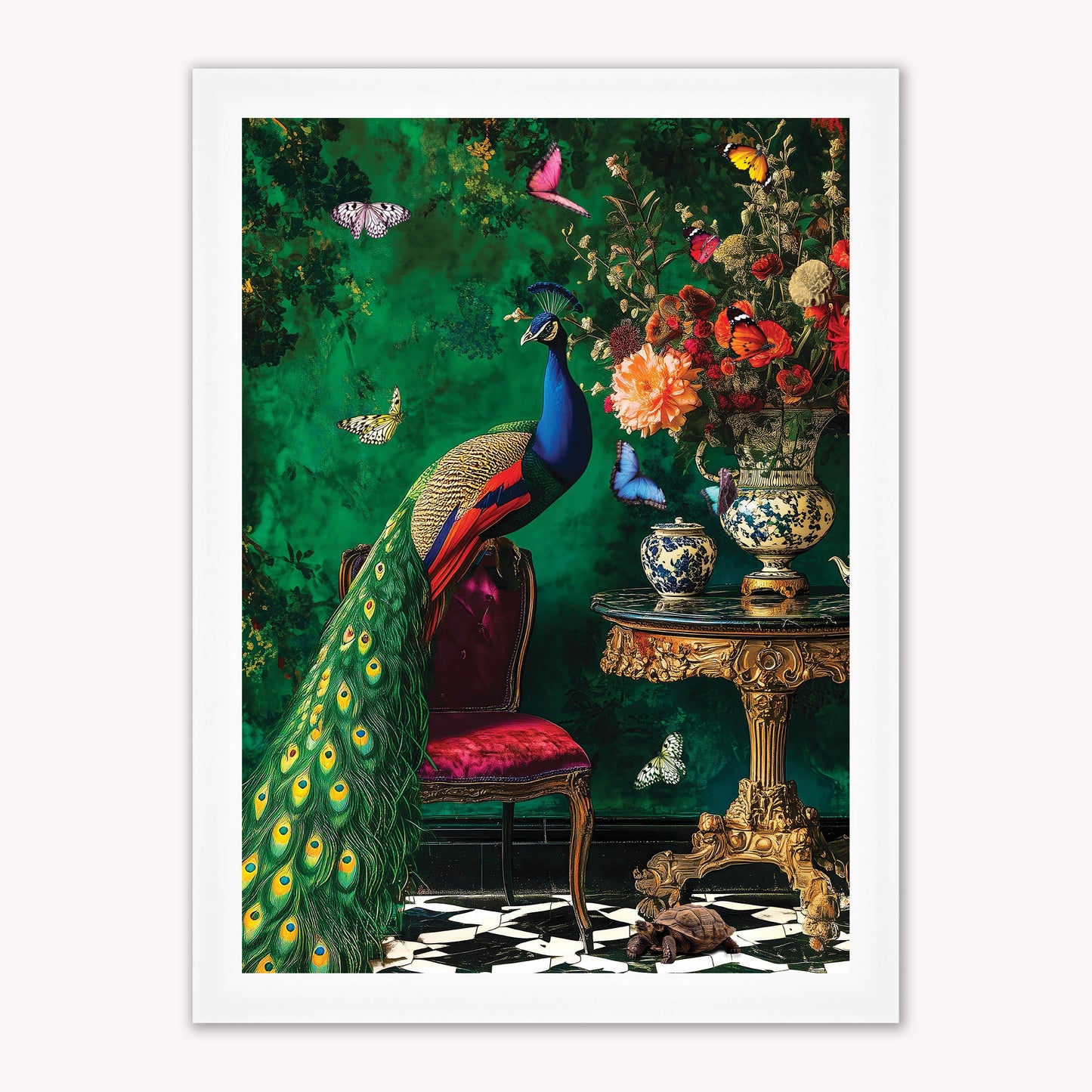 Luxury Velvet Art Print - Stately Home Curiosity Peacock Framed Wall Art