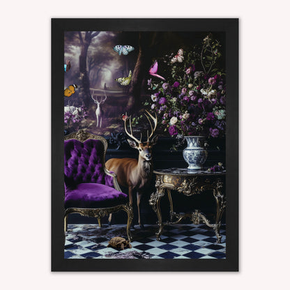 Luxury Velvet Art Print - Stately Home Curiosity Stag Framed Wall Art