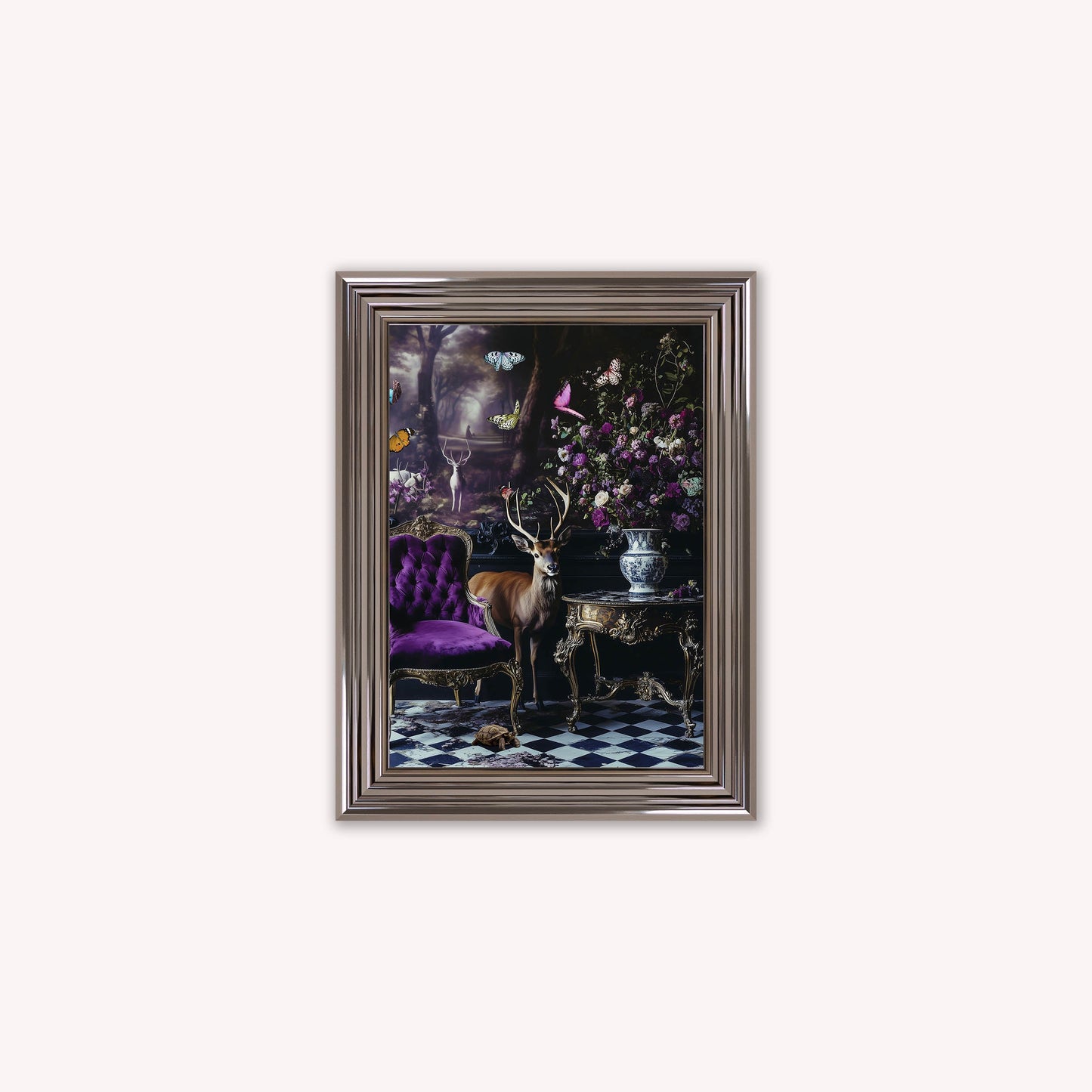 Luxury Velvet Art Print - Stately Home Curiosity Stag Framed Wall Art