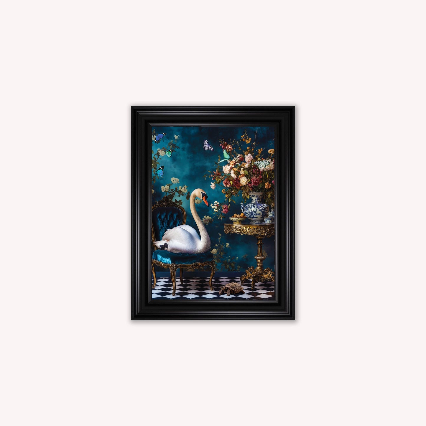 Luxury Velvet Art Print - Stately Home Curiosity Swan Framed Wall Art