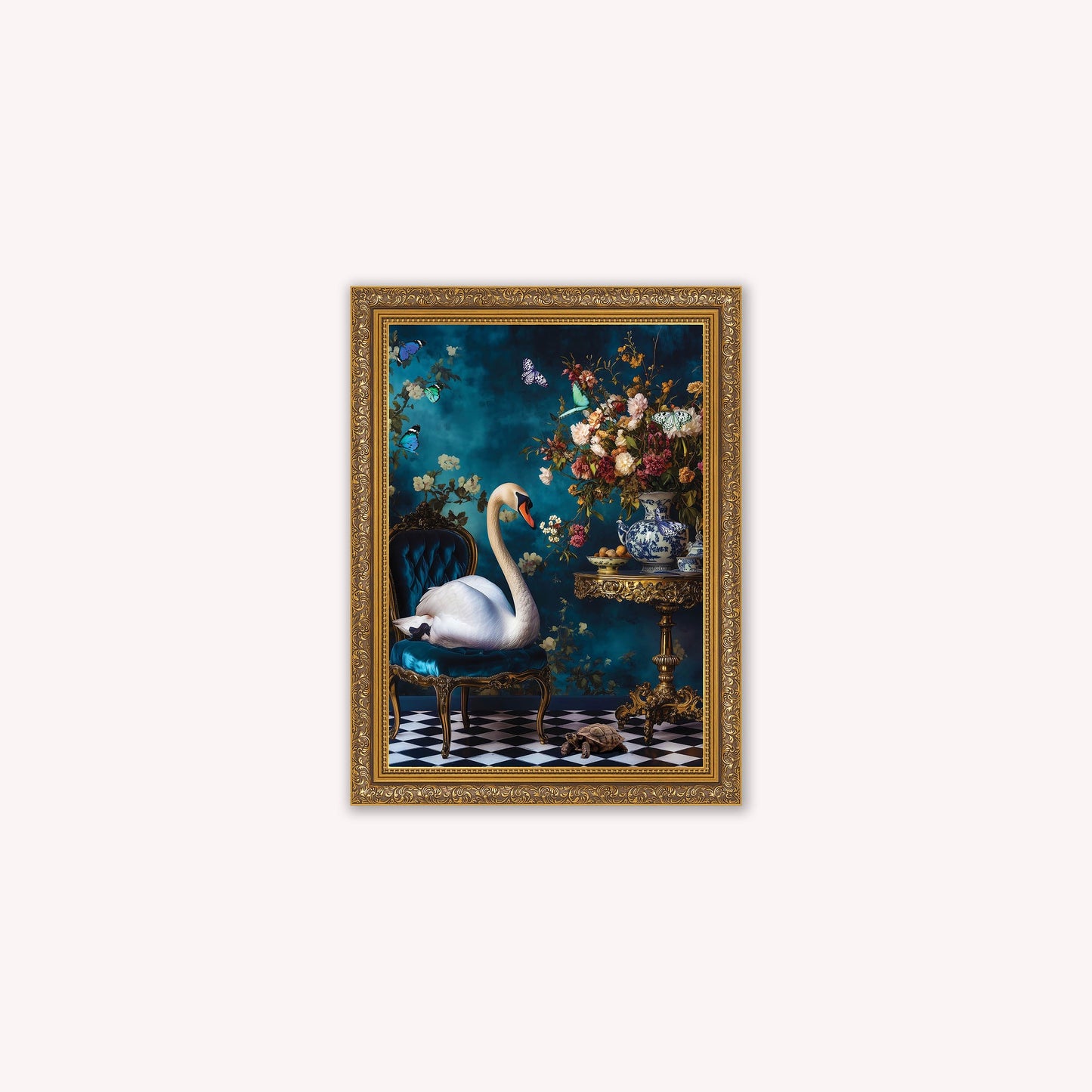 Luxury Velvet Art Print - Stately Home Curiosity Swan Framed Wall Art