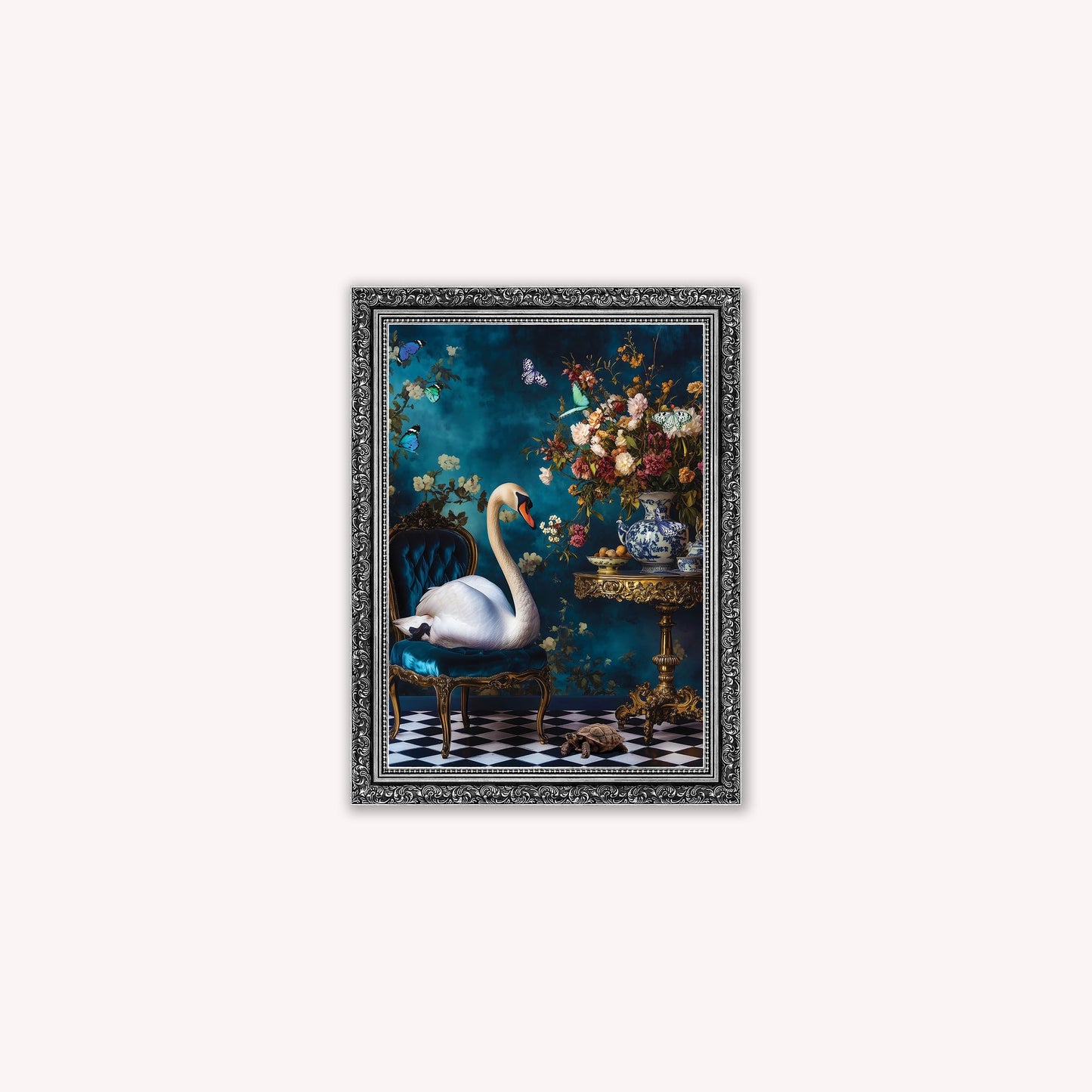 Luxury Velvet Art Print - Stately Home Curiosity Swan Framed Wall Art