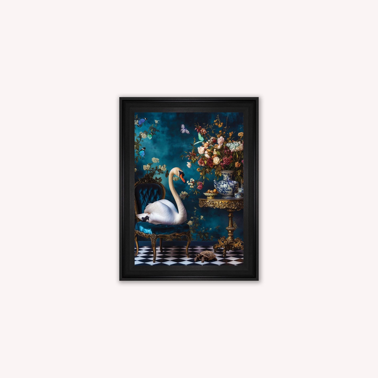 Luxury Velvet Art Print - Stately Home Curiosity Swan Framed Wall Art