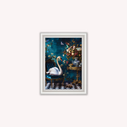 Luxury Velvet Art Print - Stately Home Curiosity Swan Framed Wall Art
