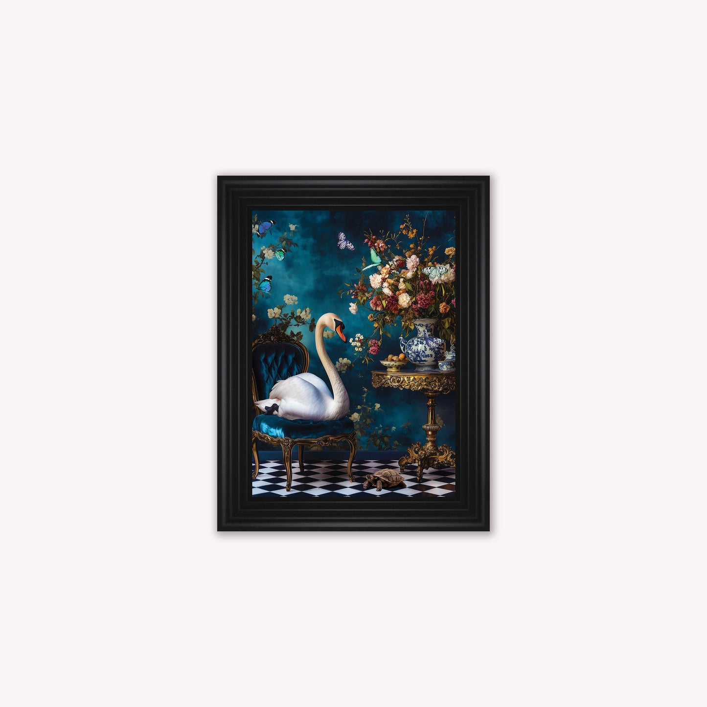 Luxury Velvet Art Print - Stately Home Curiosity Swan Framed Wall Art