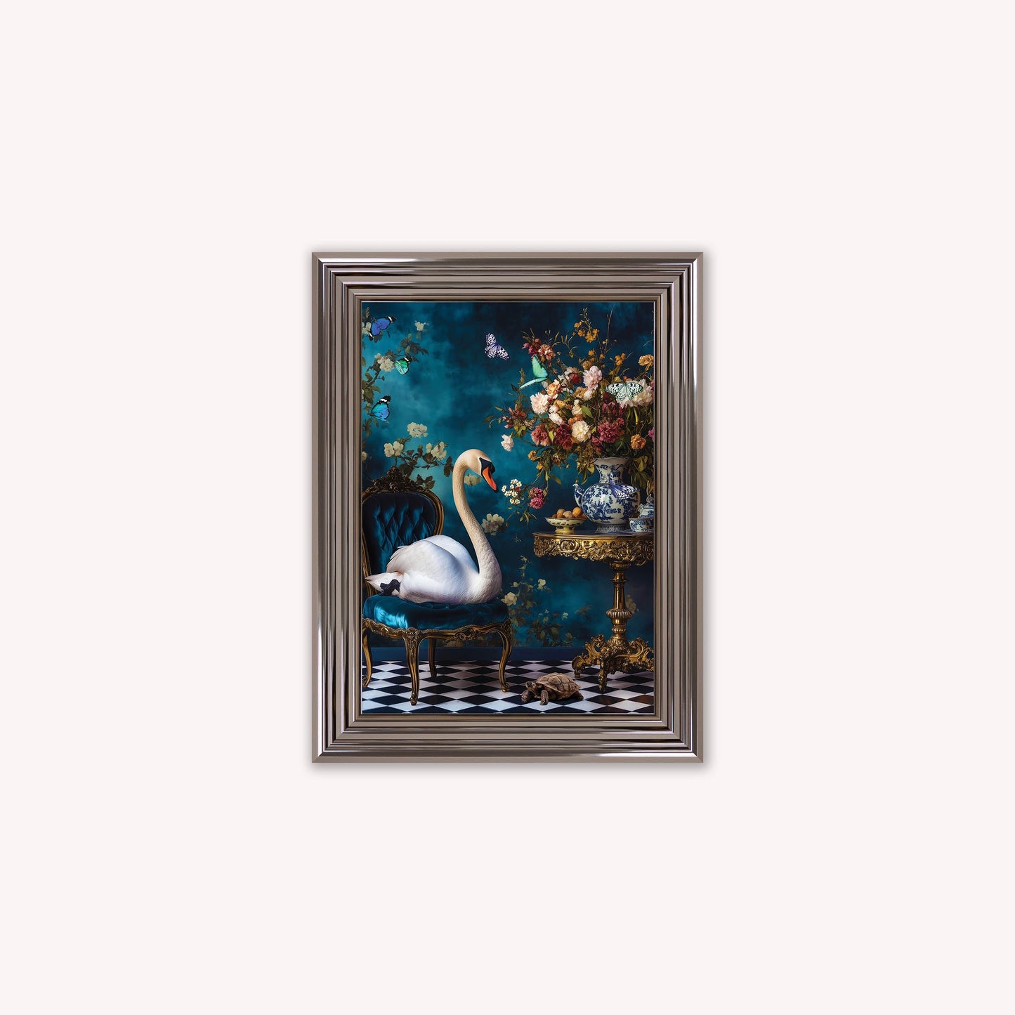 Luxury Velvet Art Print - Stately Home Curiosity Swan Framed Wall Art