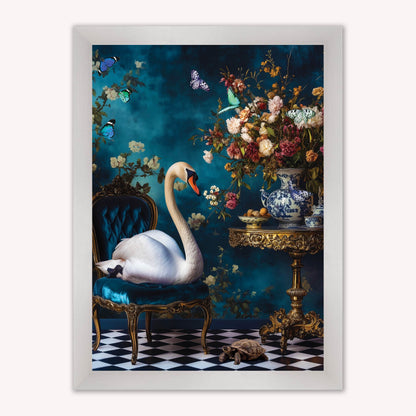 Luxury Velvet Art Print - Stately Home Curiosity Swan Framed Wall Art