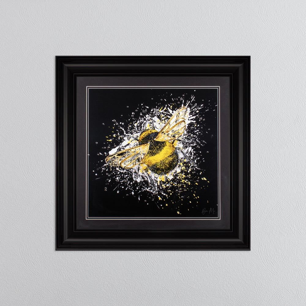 Bumble Bee (On Black Background) Framed Wall Art