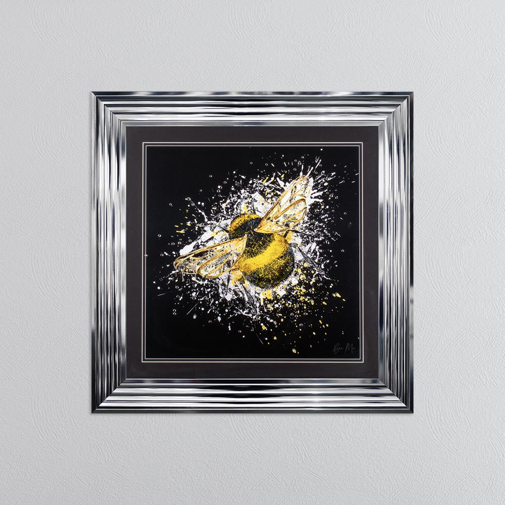 Bumble Bee (On Black Background) Framed Wall Art