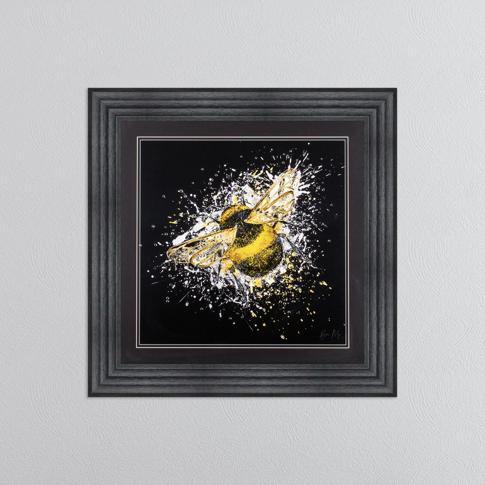 Bumble Bee (On Black Background) Framed Wall Art