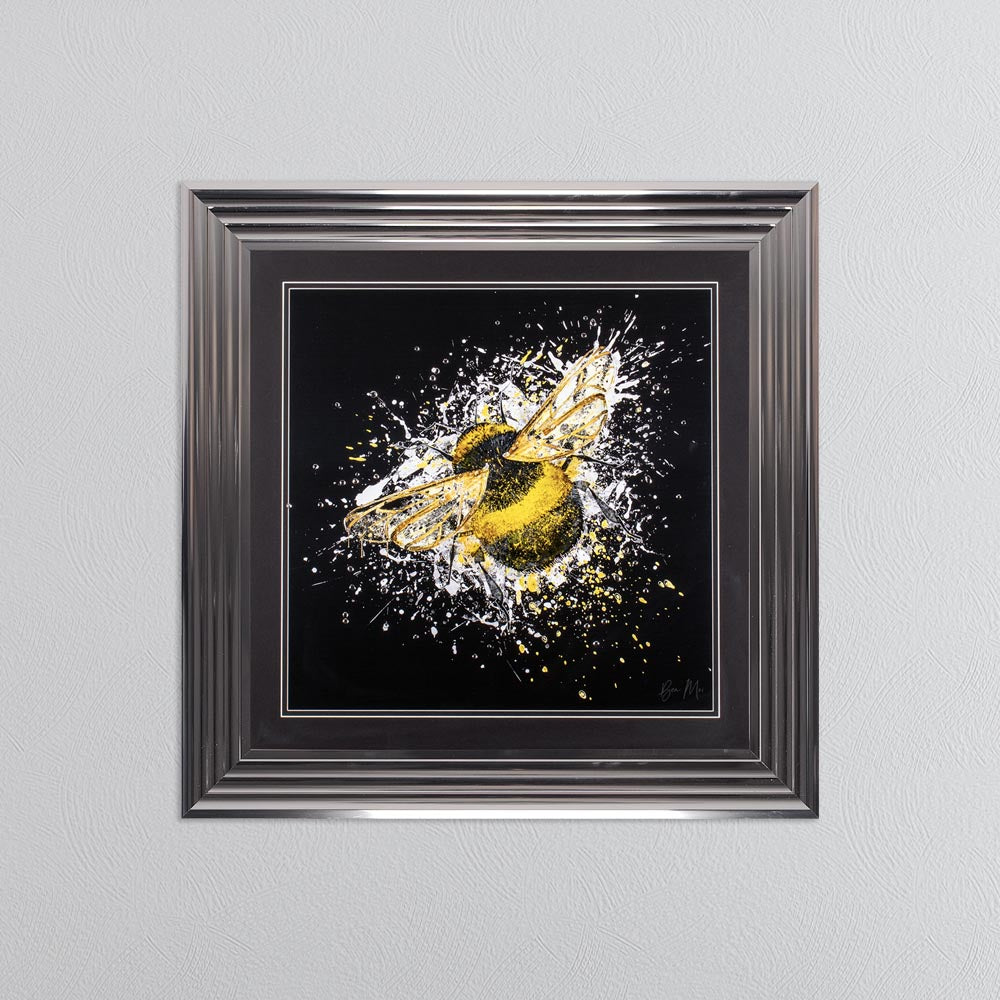 Bumble Bee (On Black Background) Framed Wall Art