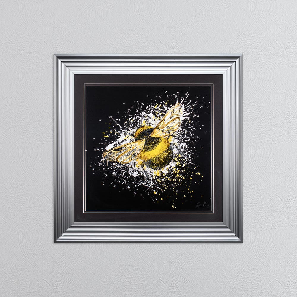 Bumble Bee (On Black Background) Framed Wall Art