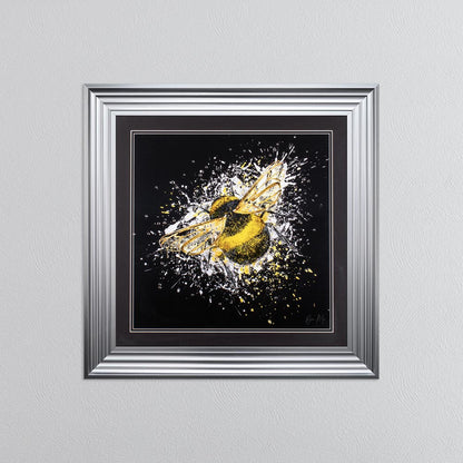 Bumble Bee (On Black Background) Framed Wall Art