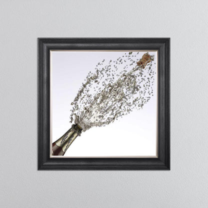 Popping Champagne Bottle On White Background Framed Wall Art