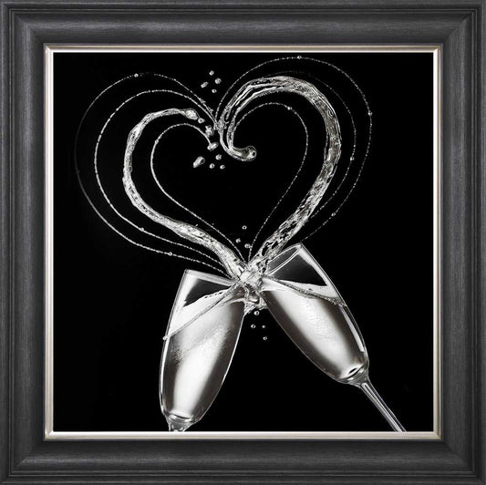 Clinking Champagne Glasses On Black Background Framed Wall Art