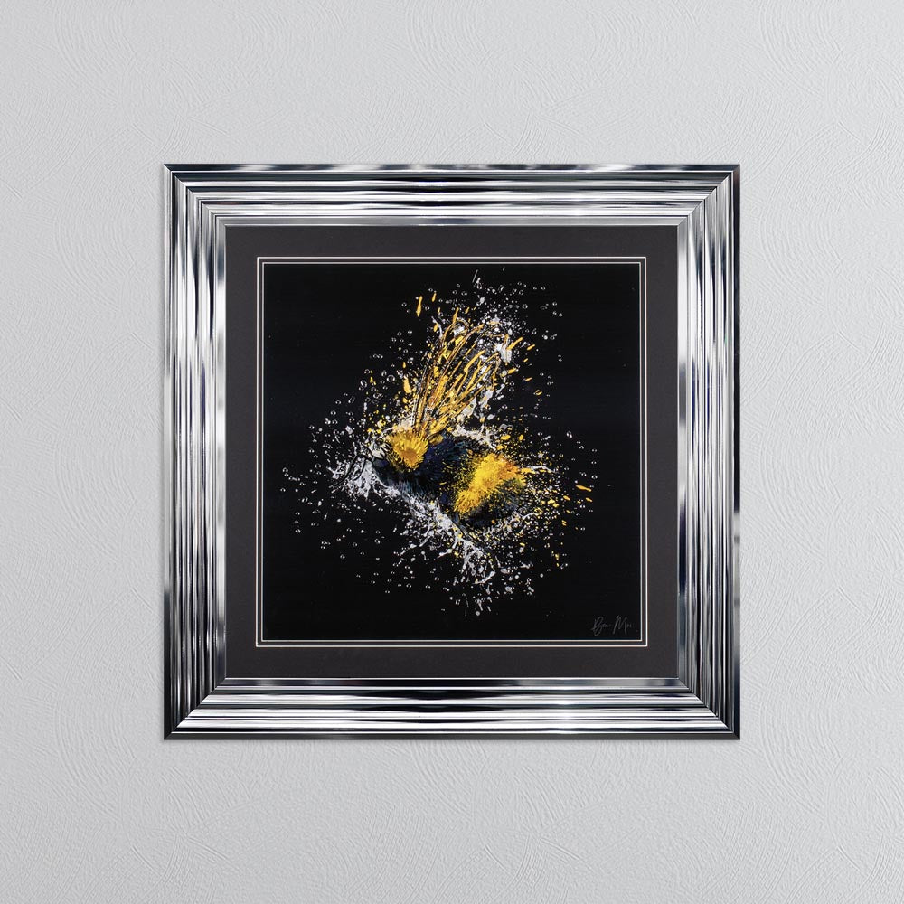 Flying Bee (On Black Background) Framed Wall Art