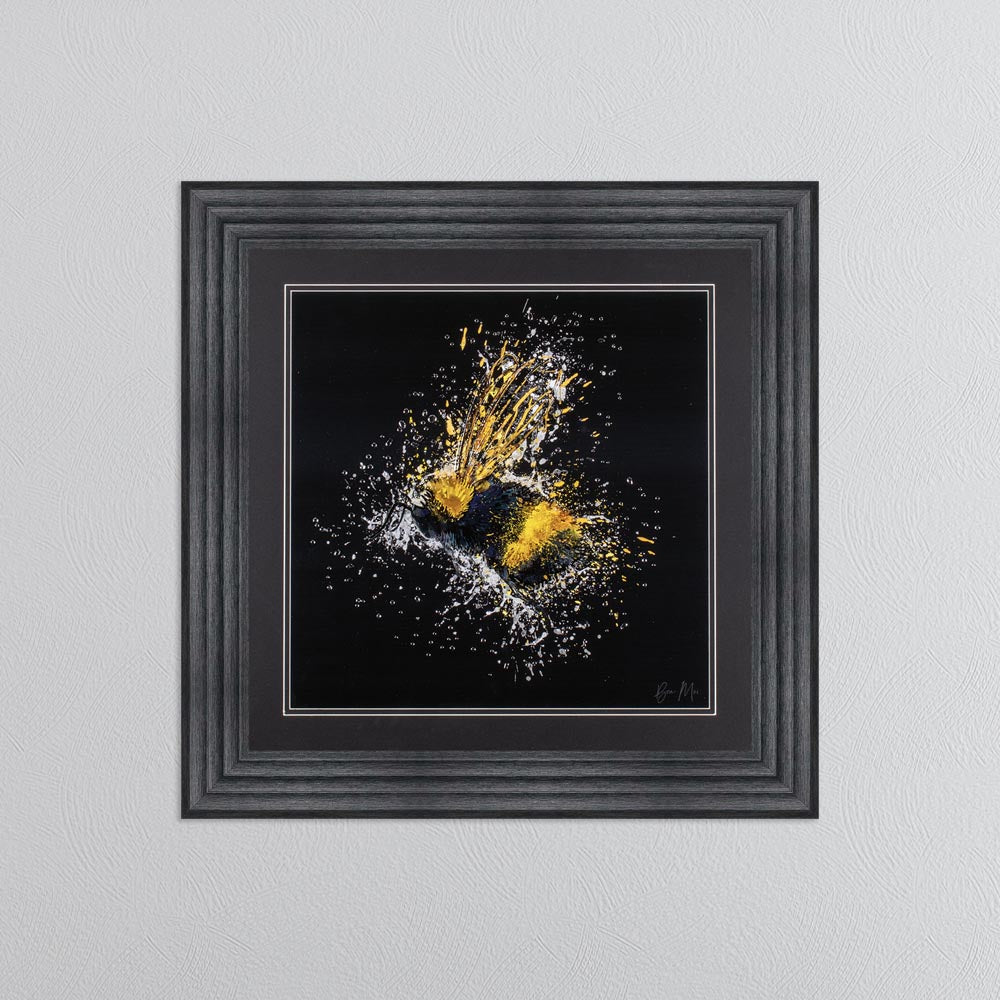 Flying Bee (On Black Background) Framed Wall Art