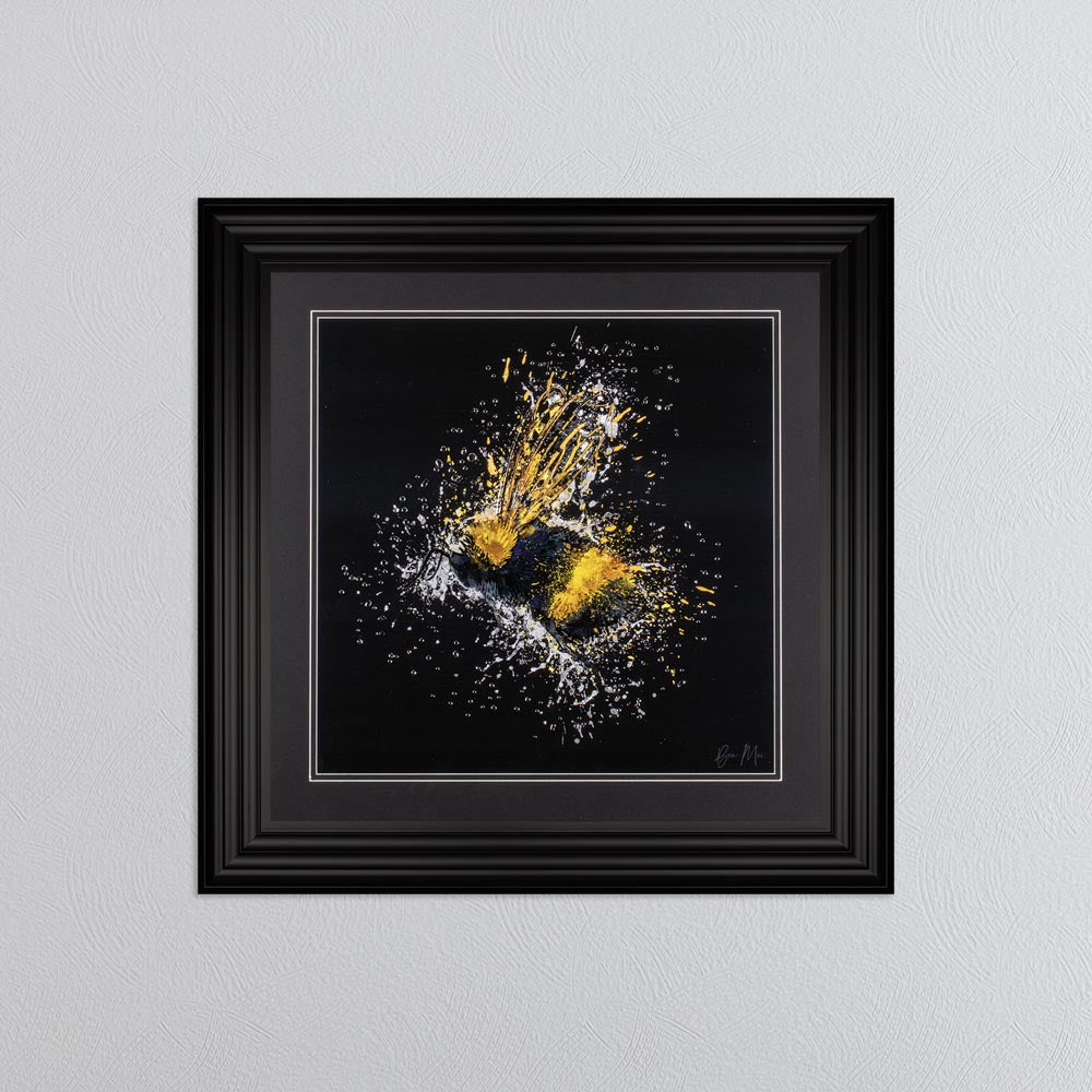 Flying Bee (On Black Background) Framed Wall Art